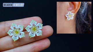 Five petal flower earring How to make beaded stud earrings [upl. by Pirali844]