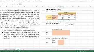 CADENA DE MARKOV EN EXCEL  Libro David lay [upl. by Aisatnaf156]