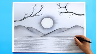 How to Draw a simple Landscape  Easy Pencil Drawing [upl. by Sauveur]