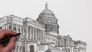 How to Draw Buildings The United States Capitol Building [upl. by Gaughan873]