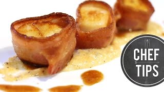 Bacon Wrapped Scallops Recipe  Chef Tips [upl. by Nauqes283]