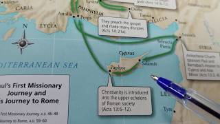 Paul and Barnabas First Missionary Journey Map Acts 13  14 [upl. by Relyks]