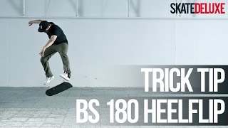 How to BS 180 Heelflip  Skateboard Trick Tip  skatedeluxe [upl. by Heilner780]