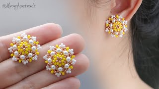 Spring flower earrings How to make beaded stud earrings [upl. by Walley]